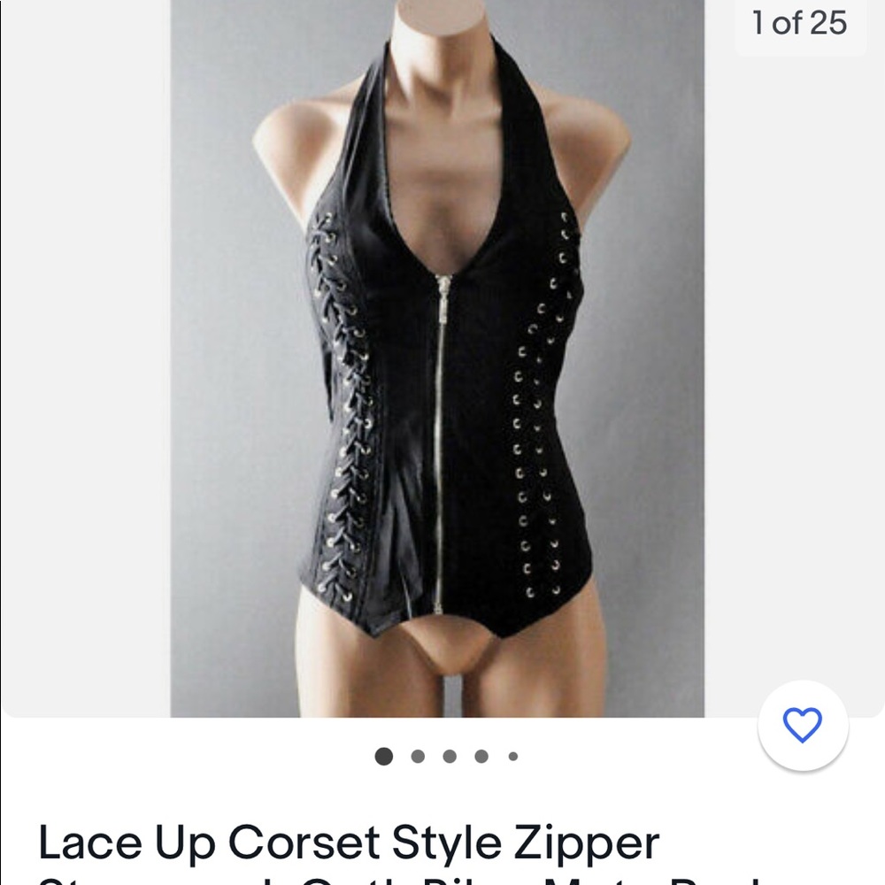 Ladies biker corset top cross cross back.